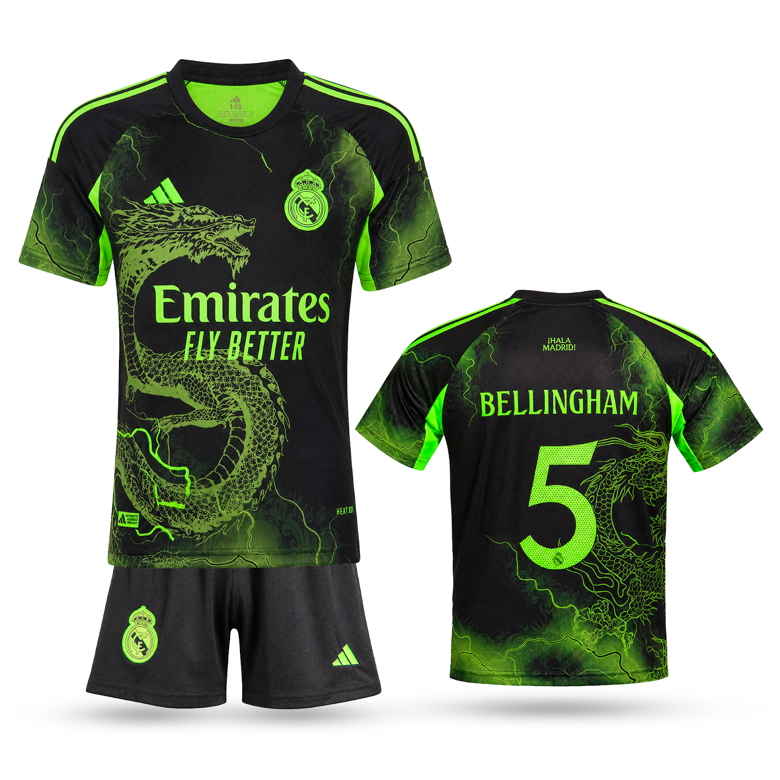 Otroški fluorescenčni komplet Real Madrid, Bellingham. Neonsko zelena izdaja zmaja 2025
