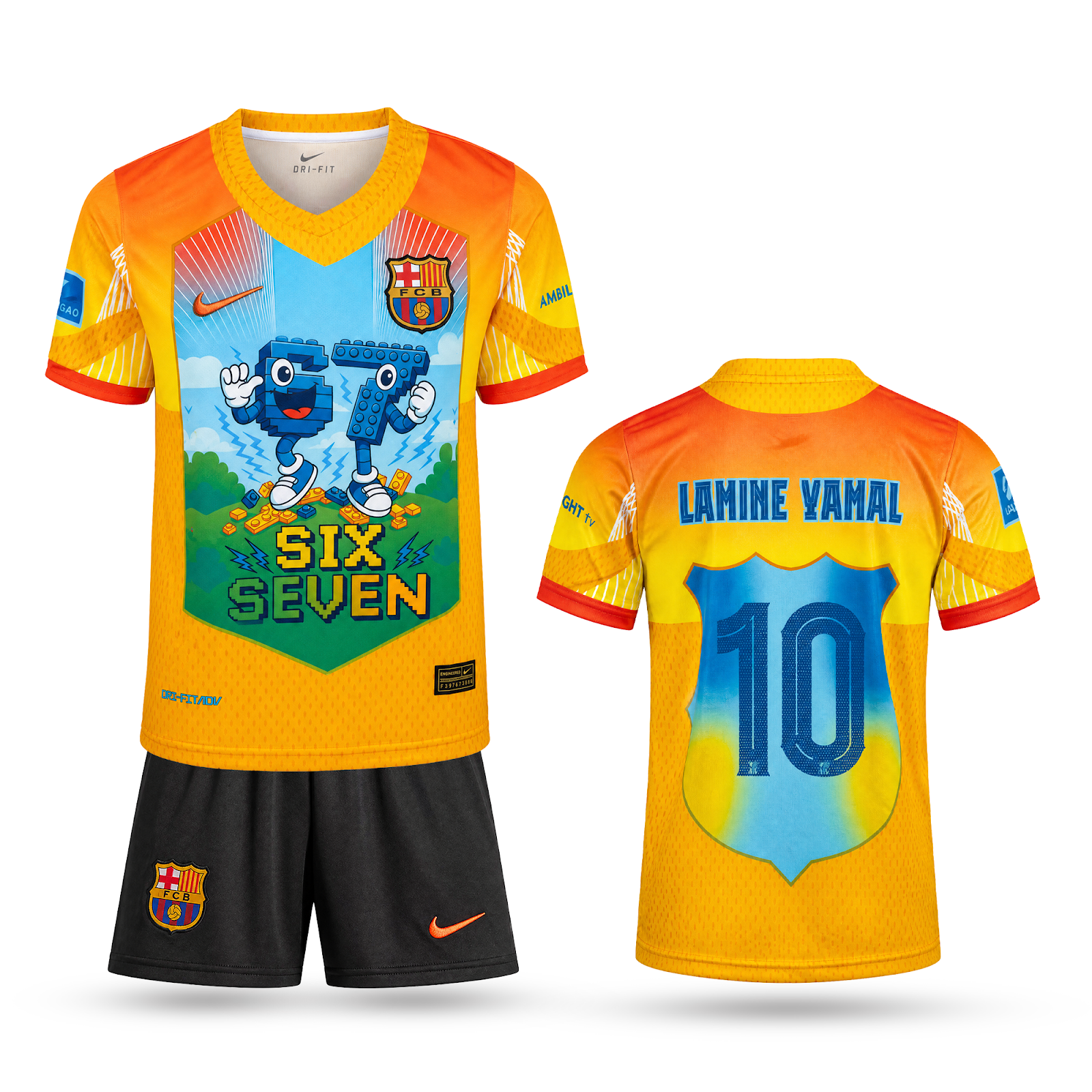 Barcelona Otroški Nogometni Komplet, Yamal. Six Seven Edition, Oranžen
