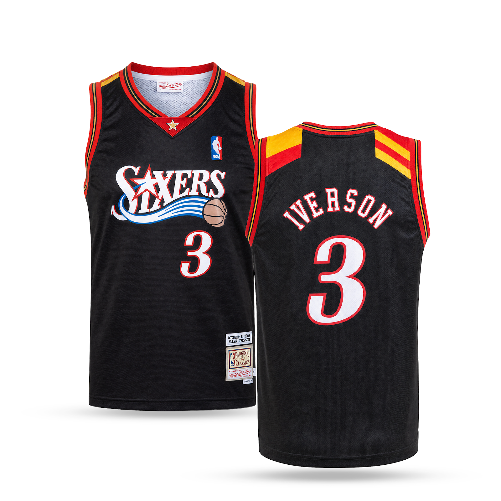 Philadelphia 76ers Moški Retro Košarkarski Dres, Iverson. Hardwood Classics, Črn